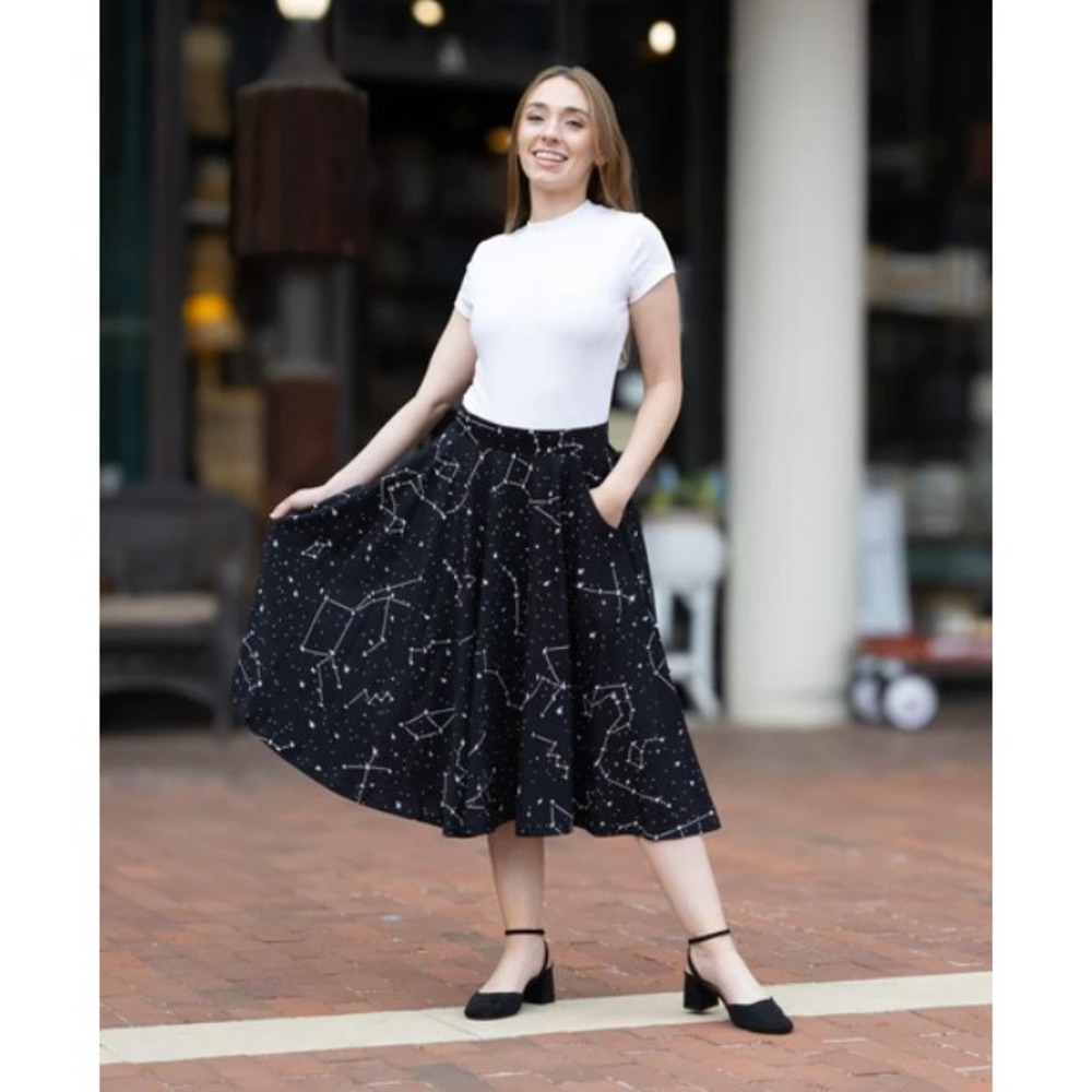 Svaha Womens Constellations Glow-in-Dark Midi Skirt Pockets Black Size Large